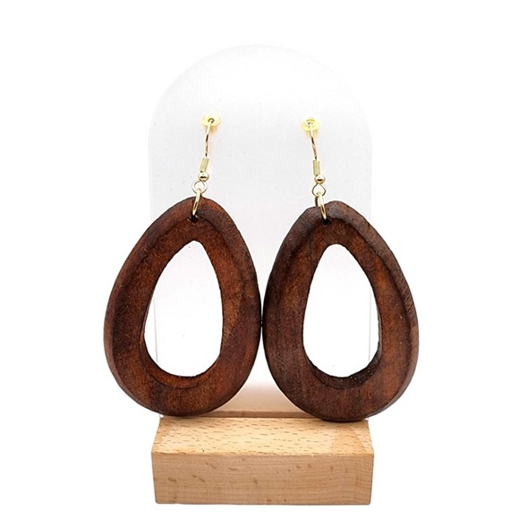 Boheme Jewelry - Hollow Drop Earrings Wood Bohemian Dangle Boho Style Ear Jewelry Brown Gold